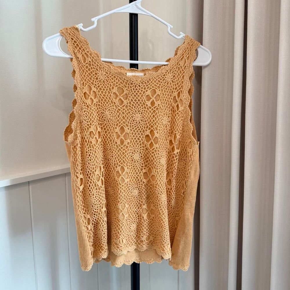 Crochet Knit Tank Top Tan Boho Cottagecore